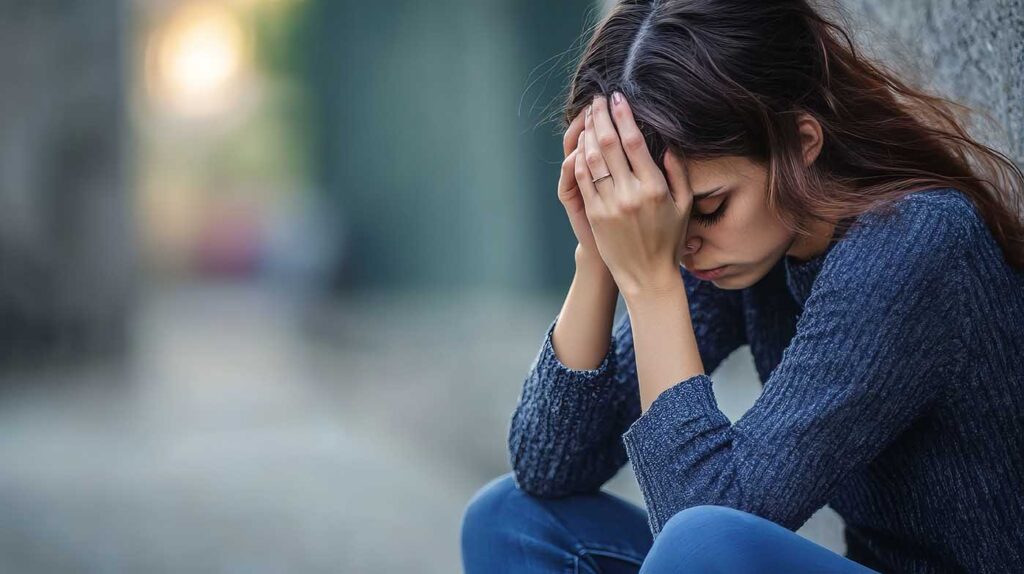 A woman with PTSD experiencing severe anxiety